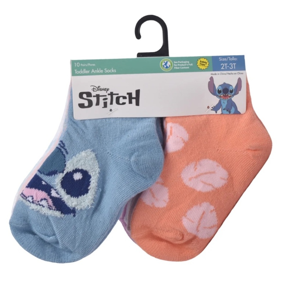 Stitch Toddler Ankle Socks, 10-Pack, Size 2T-3T, NEW